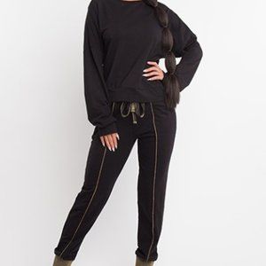 Black 2 Piece Jogger Set with Gold Piping
